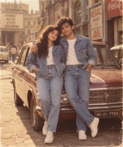 Classic Denim Couple On A Vintage Car
