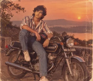 Retro Bollywood Hero On A Motorcycle