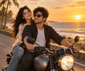 Beach Bike Ride Couple Portrait
