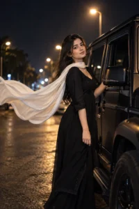 Editorial Scarf-and-Car Portrait