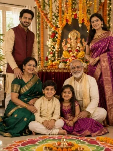 Traditional Ganesh Chaturthi Family Portrait
