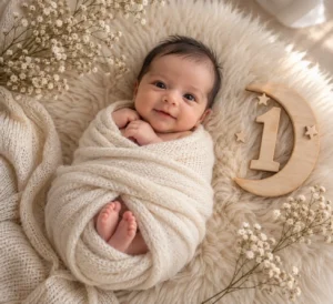 1 month baby photoshoot prompt: Moonlit Wrap Portrait