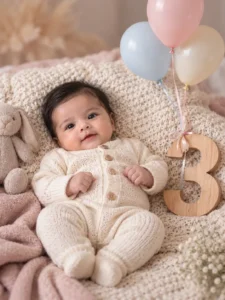 3 month baby photoshoot prompt: Floating Balloon Portrait