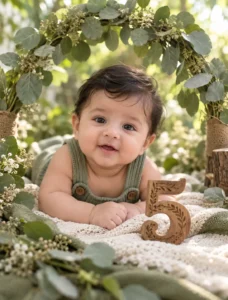 5 month baby photoshoot prompt: Greenery Arch Portrait