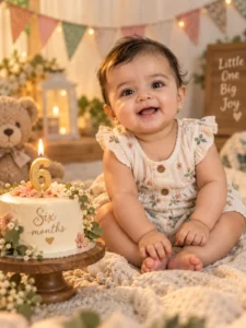 6 month baby photoshoot prompt: Half-Year Mini Cake Portrait