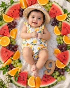 9 month baby photoshoot prompt: Fruit Ring Summer Portrait