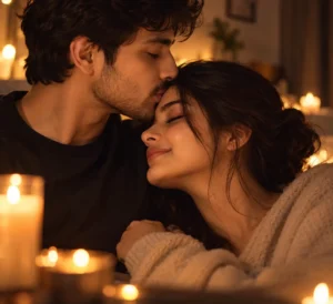 Candlelit Forehead Kiss Close-Up