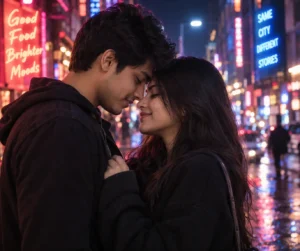 City Neon Night Kiss Portrait