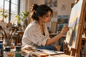Artist Focused in the Studio