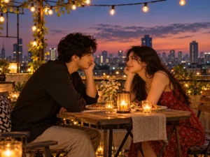 Rooftop Dinner Under String Lights