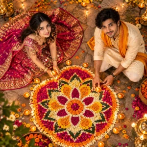 Diwali Rangoli Celebration with Diyas