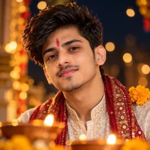 Festive Diwali Portrait with Diyas