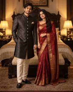 Golden Bridal Portrait Couple