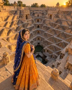 Golden-Hour Rajasthani Stepwell Portrait