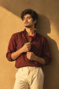 Retro Golden-Hour Boy With One Rose