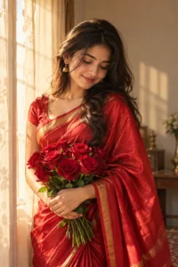 Golden Hour Rose Saree Portrait