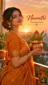 Navratri Coming Soon on a Golden Balcony