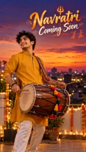 Navratri Dhol Celebration at Sunset