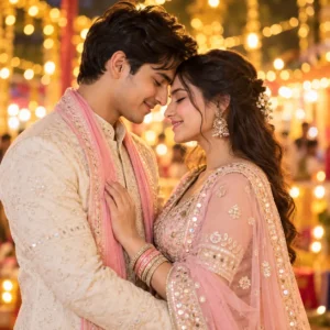 Forehead Touch Under String Lights