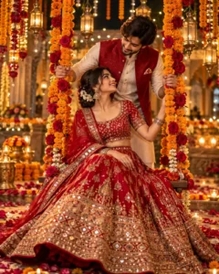 Romantic Indian Wedding Swing Portrait
