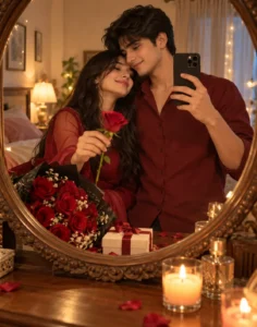Romantic Rose-Lit Mirror Selfie