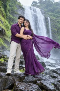 Romantic Waterfall Saree Portrait