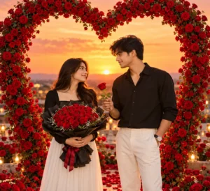 Sunset Romance Beneath a Rose Heart